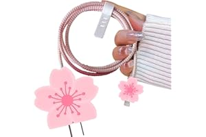 DiyGody Serie de Protección Cable Cargador de 18/20W Compatible con iPhone, Protector Cable USB-C Tipo-L con 3D Flore de Cerezo, Previene Cable Wrap Enrede Rompa, Antimordeduras de Perro Gato, Rosa