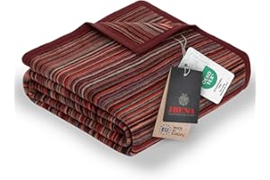 ‎IBENA Ibena Malang Wolldecke 150x200 cm - Baumwollmix weich, warm & waschbar, Kuscheldecke Streifen rot grau