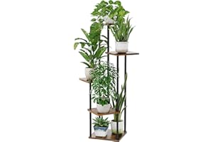Bamworld Blumenständer Pflanzenständer Pflanzenregal aus Holz und Metall – Modernes Regal für Zimmerpflanzen, 5 Etagen, Stabil und platzsparend, Ideal für Wohnzimmer, Balkon und Büro