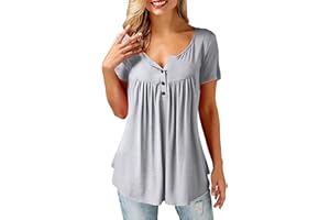 Beluring Women Casual V Neck Pleated Tunic Tops Shirts Blouse