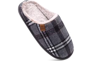COFACE Chaussons Homme Pantoufles à Carreaux Hiver Chaussures Chaudes pour La Maison en Mousse à Mémoire de Forme, Laine en Peluche Doublée avec Semelle en Caoutchouc Antidérapante