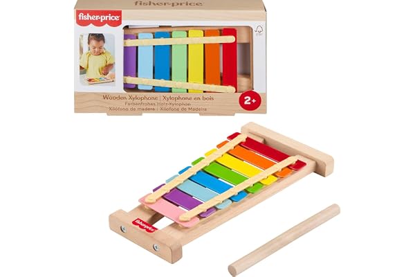 Fisher-Price Jouet musical, xylophone en bois, jeu favorisant le développement avec 2 pièces en bois pour enfants à partir de 2 ans, HXV13