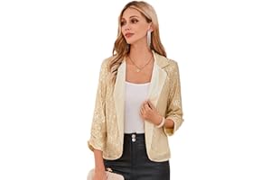 GRACE KARIN Women Open Front Sequin Blazer Jackets 3/4 Sleeve Notch Lapel Collar Festival Outfit