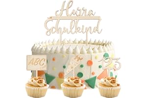 COLOFALLA Tortendeko Einschulung Cake Topper Schulkind Holz Schulanfang Cupcake Torten Topper ABC 123 Kuchendeko Schuleinführung Party Deko Geschenke für Mädchen Junge Kinder
