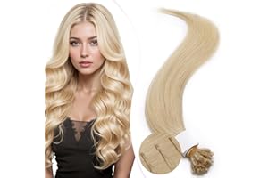 Elailite Extensiones Queratina Pelo Natural sin Clip #60 Rubio Platino, 25 Mechas 25g U Tip Keratin Cabello Humano 45cm
