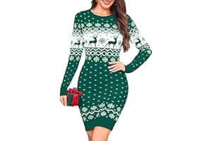 Totatuit Robe Pull de Noël Femme Longue Motif Flocon et Renne Robe Hiver Femme Chic et Élégante Pull Femme Hiver Confortable