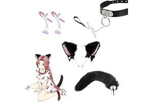 Quintrost 4 Piezas Plugs Anals de Acero Inoxidable con Cola de Zorro, BDSM Masturbador de Ano con Pinzas para Pezones, Collar y Orejas de gato SM Juguete Sexual Butt Plug para Parejas Cosplay