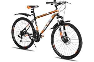 ROCKSHARK Hiland 26/27.5 Pulgadas Mountain Bike, Bicicletas para Hombres y Mujeres (con Frenos de Disco y Ruedas de radios), Negro, Naranja/Negro y Rojo/Blanco
