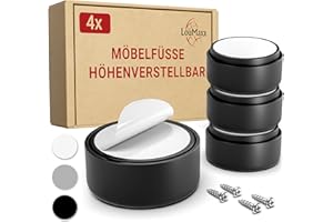 ‎LOUMAXX LouMaxx Möbelfüße höhenverstellbar– Füße für Möbel Ø 53,5 mm aus Kunststoff – Hochwertige Möbelerhöhung zum Kleben oder Schrauben – 4er Set Gleitfüße in Schwarz inkl. Montagematerial