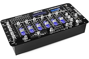 VONYX Skytec STM-3007 - Table de Mixage DJ, 6 Canaux, 19 Pouces, Fonction Bluetooth, 8 Effets Sonores, USB SD MP3, Egaliseur 10 Bandes, Chants et DJ