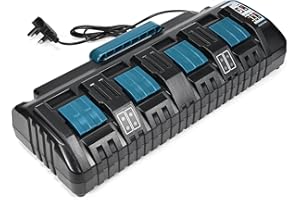 TRSAOW Four-Port Battery Charger Compatible with Makita,Dual USB Ports Fast Charging 14.4V-18V Lithium Batteries Smart LED Indicator Wall-Mountable Design Equipped with Dust Cover