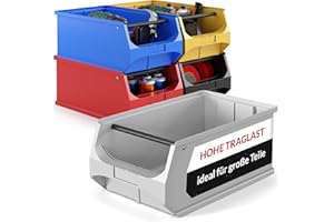 aidB Sichtlagerbox 500x300x200mm – Sortierboxen für Kleinteile – Lagerboxen für Werkstatt & Gewerbe – Kleinteilmagazin mit Griffstange – Sortimentskasten für Schütten & Regalsysteme - Gr. 5.1 - Grau