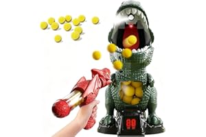 YOAOSER Dinosaur Shooting Toy for Boys Girls, Movable Target Shooting Game Dinosaur with Air Pump Gun and Foam Bullets, Score Record,Spray Effect & Sound, LED & Sound for Boy Girls 2+ Years Old (1 Set)