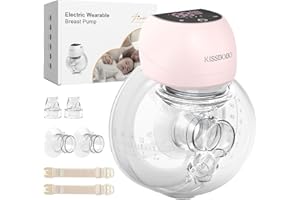 KISSBOBO Electric Breast Pump, Wearable Breast Pump Hands Free Portable,4 Modes 12 Levels with LED Dispaly, Low Noise Painless Rechargeable Wireless Electrical W/ 21/24MM Flanges, (Pink 1PCS)