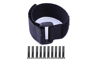 HUAYT Hook and Loop Cable Straps,Black Self-Adhesive Nylon Straps Cable/Securing Straps with Buckles,Adjustable Reusable Cinch Straps, 1" x 12" Pack of 10 (25 x 300 mm)