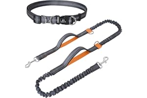 Snocyo Guinzaglio da Jogging per Cani di Taglia Media e Grande, Elastico e Riflettente, Guinzaglio Retrattile con Doppio Manico e Cintura in Vita