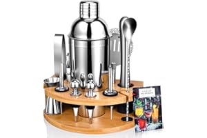 AOKITO Cocktail Set, Coctelera Profesional de Acero Inoxidable de 12 Piezas, Coctelera de 750 ml, Kit Cocktail de Barman con Soporte de Madera para El Hogar o El Bar