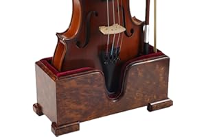YWYLL Violin and Bow Holder ( Stand), Wooden Violin Holder Floor Display for Violin, Velvet Protection, Stable and Classy Aesthetic (Burl Wood + Red Velvet)