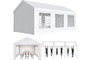 Devoko 3m x 6m Heavy Duty Marquee Gazebo with Sides, Waterproof Party Tent with Zipped Doors & Windows, Garden Event Shelter, Large Metal Frame Tent for Weddings, BBQ, Outdoor Storage, White