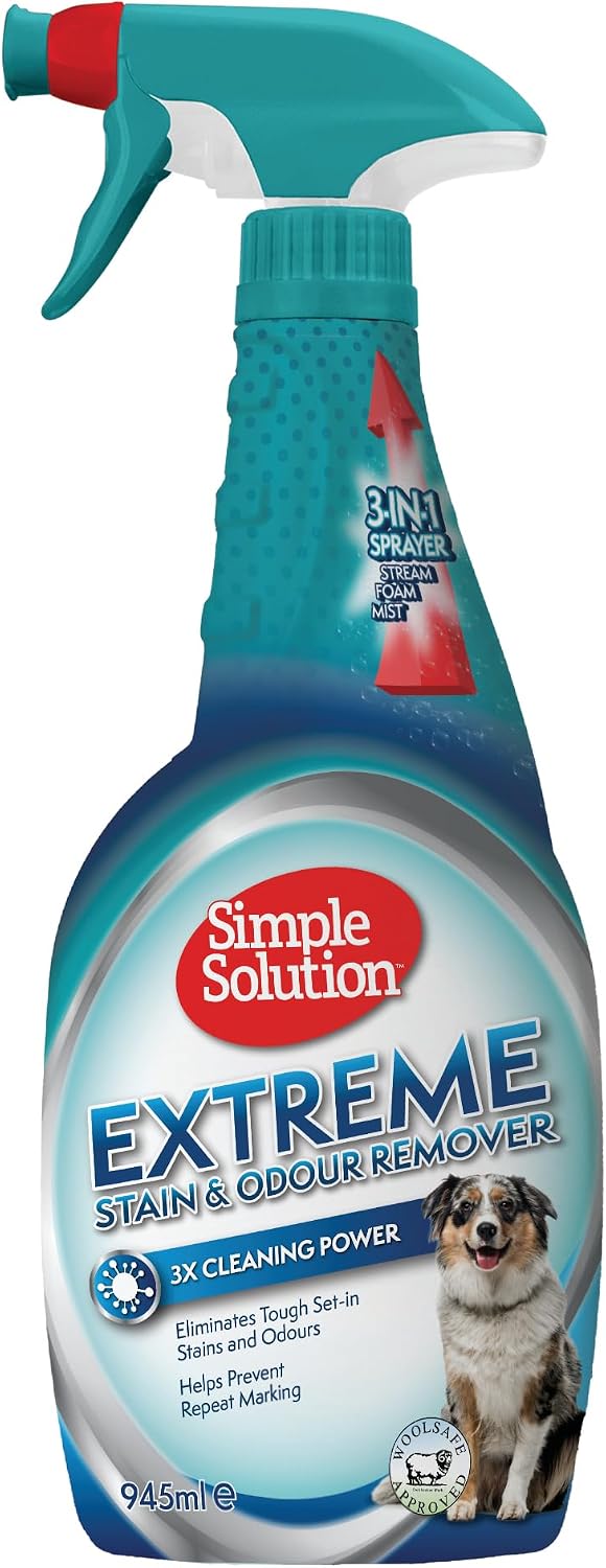 Simple Solution Dissolvant Extrême De Taches Et D'odeurs d'animaux Domestiques, Nettoyant Enzymatique avec Pouvoir 3X Pro-Bacteria - 945ml
