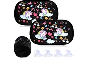 PWSAP 2 Pack Car Side Window Sun Shade, Unicorns Car Sun Shade Static Cling Rear Sunshades Car Window Blinds Suitable for Most Vehicles, Protects Baby, Kids, Adults, Pets Blocks UV Rays