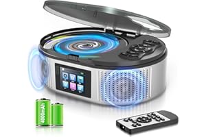 CCHKFEI Lettore CD portatile Bluetooth 5.3 con altoparlante Dual stereo, 4000mAh lettore CD Bluetooth controllo remoto, schermo LCD, supporto FM/USB/AUX