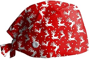 PAIDAXING Unisex Scrub Cap Surgical Cap Chef Hat Adjustable Cotton Printed Surgical Cap Work Cap Kitchen Hat for Women Men Doctors for Christmas
