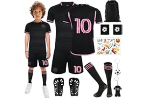 Kitimi Football Kits for Kids, Football Kits with Football Training Shirts Shorts Socks Guard Plate and Keychain, Home Away Soccer Jerseys for Football Training, Gifts for No.7 & 10 Boys Fans