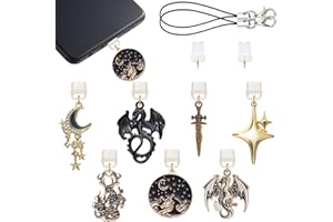 WEWAYSMILE 7 Stück Staubschutzstecker Typ C USB-C-Staubschutzstecker mit Legierung Wyvern, Drache, Stern und Mond-Anhängern Niedlicher Ladeanschlussschutz Für Handy-Lesegeräte als Geschenk