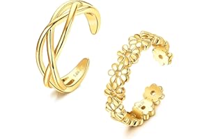JeryWe 2PCS Anillos de Dedo del Pie Ajustables para Mujeres Rellenos de Oro de 14K Joyería para Pies Anillos de Dedo del pie Joyería del pie de la Playa del Verano