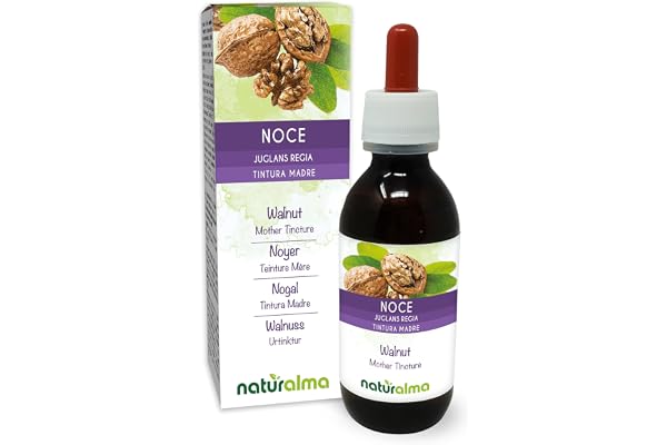 Noyer (Juglans regia) écorce des fruits ou péricarpe (brou de noix) et feuilles Teinture Mère sans alcool Naturalma - Extrait liquide gouttes 120 ml - Complément alimentaire - Végétalien ou végan