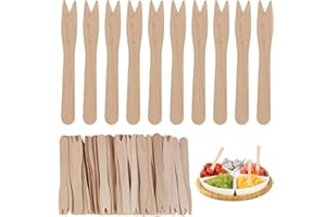 SHSHbuy Tenedores de Madera,200 Piezas Tenedores de Bambú,Tenedores de Postre Desechables,Palos de Cóctel,Palillos para Aperitivos para Fiestas,Cumpleaños,Camping,Pícnic 8.5cm