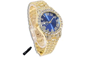 Genkigold Diamantklocka för tonårspojkar - rund urtavla 42 mm romerska siffror i 3 färger - guldpläterad 18K/platina-armband