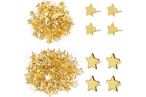 BETESSIN 200pcs Mini Brads Stern Gold Musterklammern 14mm+ 8mm Metall Verschlussklammern Klein Klammern Musterbeutelklammern Briefklammern für DIY Scrapbooking Basteln Papier Befestigung