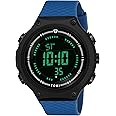Tomi watch Multi-Function Digital Sports Watch Water Resistant Sport Watch, Watches for Men Stainless Steel Back TM-1810G (Black Dial, Blue Band)