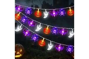 Halloween-ljusslinga, 700 cm, 40 lysdioder, pumpa, spindlar, fladdermus, spökdekoration, vattentät ljusslinga för inomhus- oc