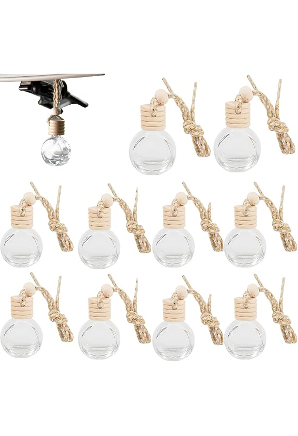 8 Pezzi Bottiglie Deodoranti Per Auto Vuote 8ml - Ciondolo In Vetro Con Tappo Di Legno, Per Oli Essenziali, Aromaterapia In Auto