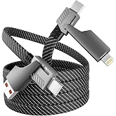 4-in-1 &Ccedil;ok Fonksiyonlu USB Şarj Kablosu, Apple CarPlay ve Android Auto Uyumlu, &Ouml;rg&uuml;l&uuml; Kablo, Hızlı Şarj 1 Metre