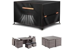 HAOKIANG Outdoor Garden Furniture Covers Waterproof with Air Vent 420d Heavy Duty Oxford Fabric Sofa Table Chair Bistro Set Cover Patio Furniture Covers Waterproof Garden Table Cover125x125x74CM