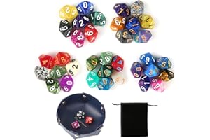 lahnao 35Pcs DND Dice, 16mm Polyhedral Dice Set with Black Bag and Dice Tray, D10 Role Playing Dice (0-9) for DND RPGs, MTGs and Other Tabletop Games