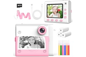 Immver Kids Camera, Dual-Lens Selfie Cameras, 2.8" IPS Screen, 48MP, 1080P, 32GB Card, Digital Zoom, Instant Digital Cameras with Print Paper, Birthday Christmas Toys Gifts for Kids Age 3-12 (Pink)