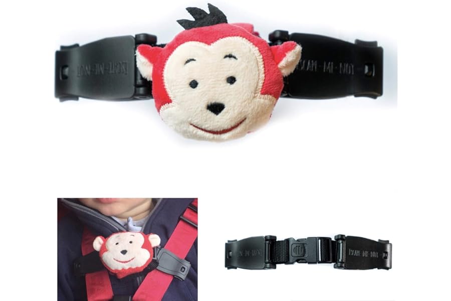 Escape Me Not - Car Seat Anti Escape Harness Chest Clip, Monkey Design - Helps Prevent Children Taking Their Arms Out of the Straps - No Threading Required, Universal Fit