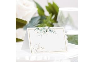AAHYZZON Tischkarten "Schön, dass du da bist" | Platzkarten 50 Stück Namenskarten Namensschilder Hochzeit für Hochzeit Geburtstag Kommunion Taufe | 8.5 x 5.5 cm