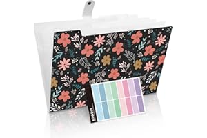 KONVINIT Porte-documents A4 trieur 6 poches motif floral pour femme/fille préparation de mariage documents bureau fournitures scolaires