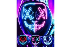 DWTECH LED Halloween Maske – beleuchtete Purge Maske mit LED-Masken EL-Draht gruselige Maske für Maskerade Cosplay beleuchtete Gesichtsmaske für Kinder Männer Frauen Halloween Festival Party