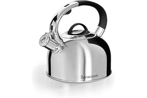 Barazzoni Bollitore, Acciaio Inox 18/10 Lucido, Induzione+Gas, Beccuccio dosatore, Fischio nel tappo, Ampio coperchio apribile