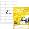TopStick Self Adhesive Address Labels, 21 Labels per A4 Sheet, 100 Sheets, 63.5 x 38.1 mm, 2100 Labels, Blank Mailing Labels Stickers, Sticky Labels for Laser & Inkjet Printer, White