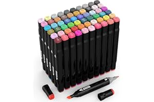 WSRYX 60 Colores Rotuladores Lettering Permanentes de Colores Punta Pincel Alcohol Copic Marker Rotuladores Manga Doble Punta Brushmarker (60 black)
