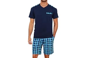 Litherday Schlafanzug Herren Kurz Sommer Baumwolle Pyjama Set Kurzarm Shorty Zweiteiliger T-Shirt Schlafanzughose Loungewear für Männer