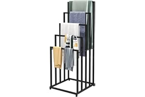 JELUTE Free standing Towel Rail, Holder,Stand and Towel Drying Rack with 5-Tier Towel Stand Rail for Bathroom & Hand Towel, Black